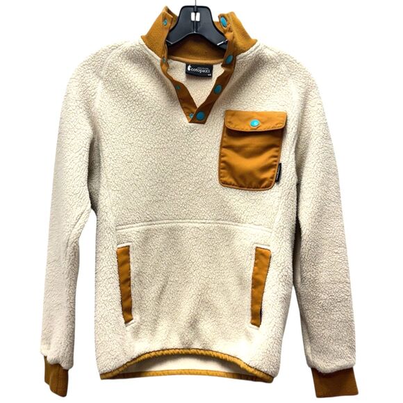 Cotopaxi Womens Sherpa Fleece Cubre Pullover Sweatshirt Off White Mustard Small - Picture 1 of 5